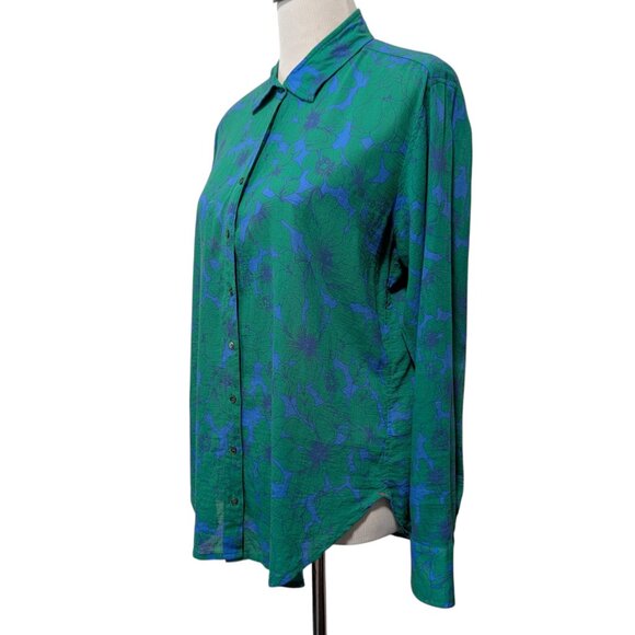 Xirena Womens Size XS Beau Ibiza Blue Green Floral Button Cotton L/S Blouse Top - Picture 3 of 10